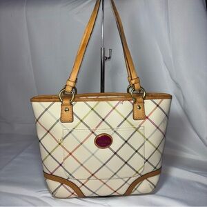 COACH Peyton Tattersall Stripe Tote Shoulder Bag F21863 Cream Plaid Multicolor